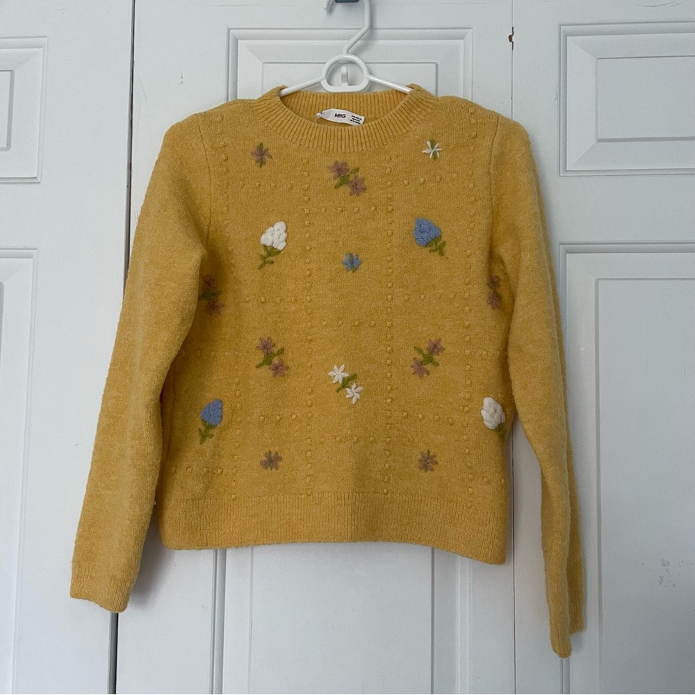 Yellow embroidered flower sweater